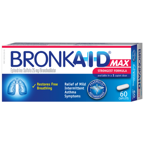 Bronkaid Max 25mg Ephedrine Sulfate Tablets 60 Count | Broncho
